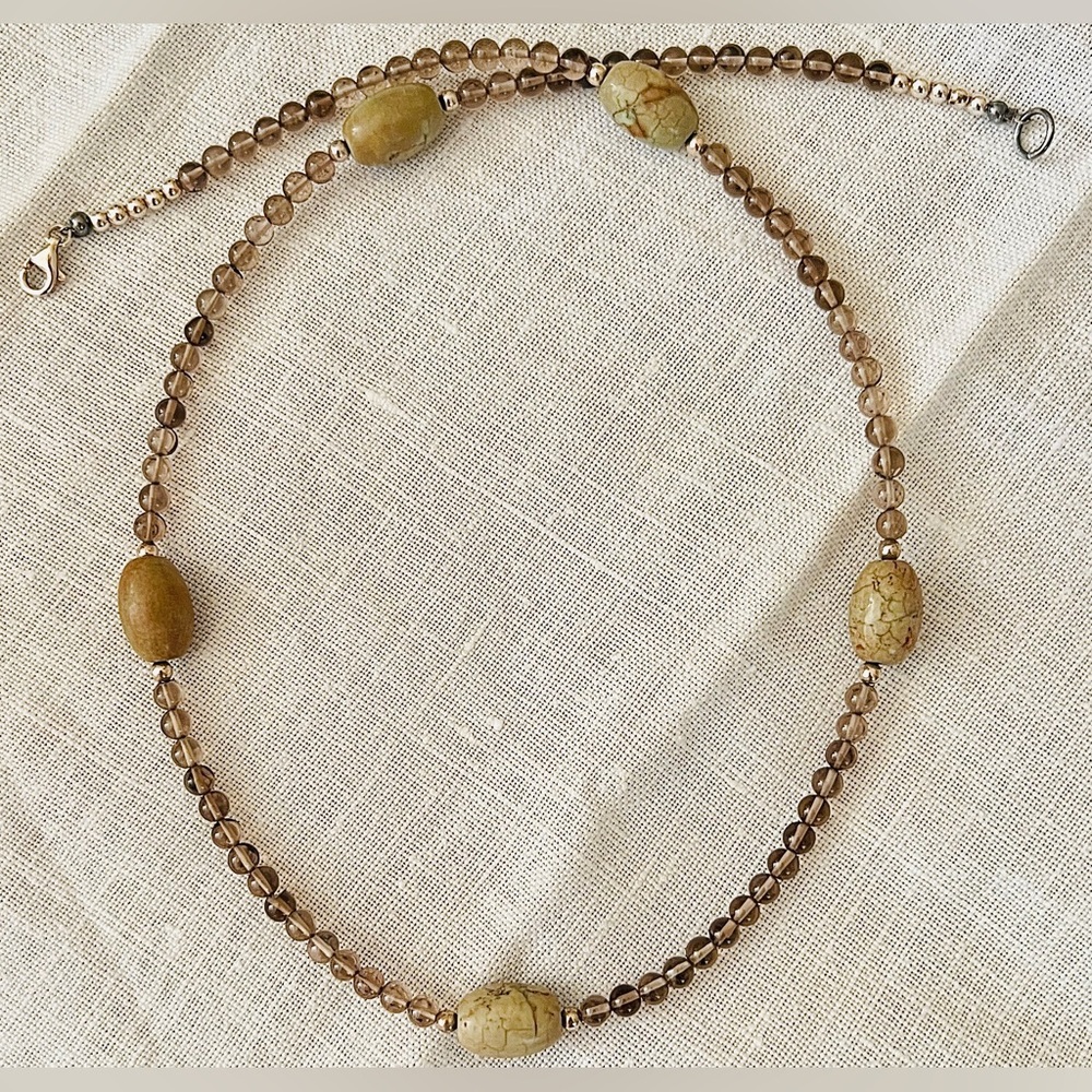 Handcrafted Smoky Quartz & Jasper Sterling Silver Necklace - 19.5" Never Worn